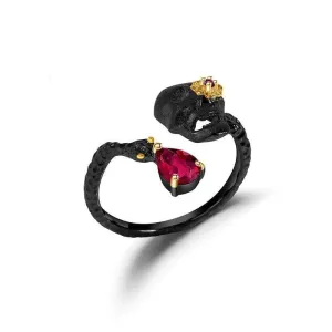 0.9Ct Natural Ruby Gemstone Adjustable Skull Ring