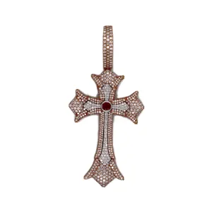 10K Two-Tone Gold Gothic Diamond Cross Pendant 4.45 CT 2.70"