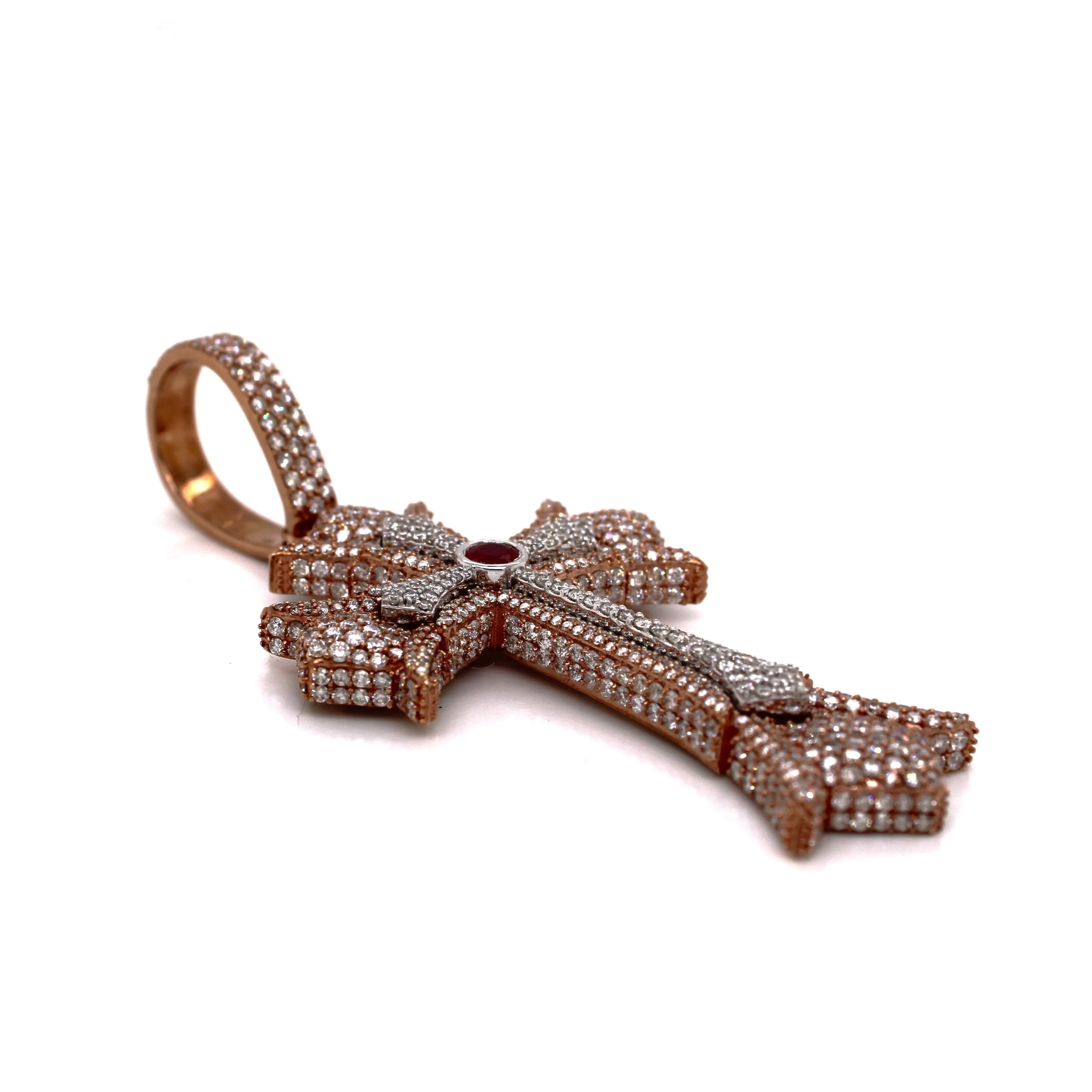 10K Two-Tone Gold Gothic Diamond Cross Pendant 4.45 CT 2.70"