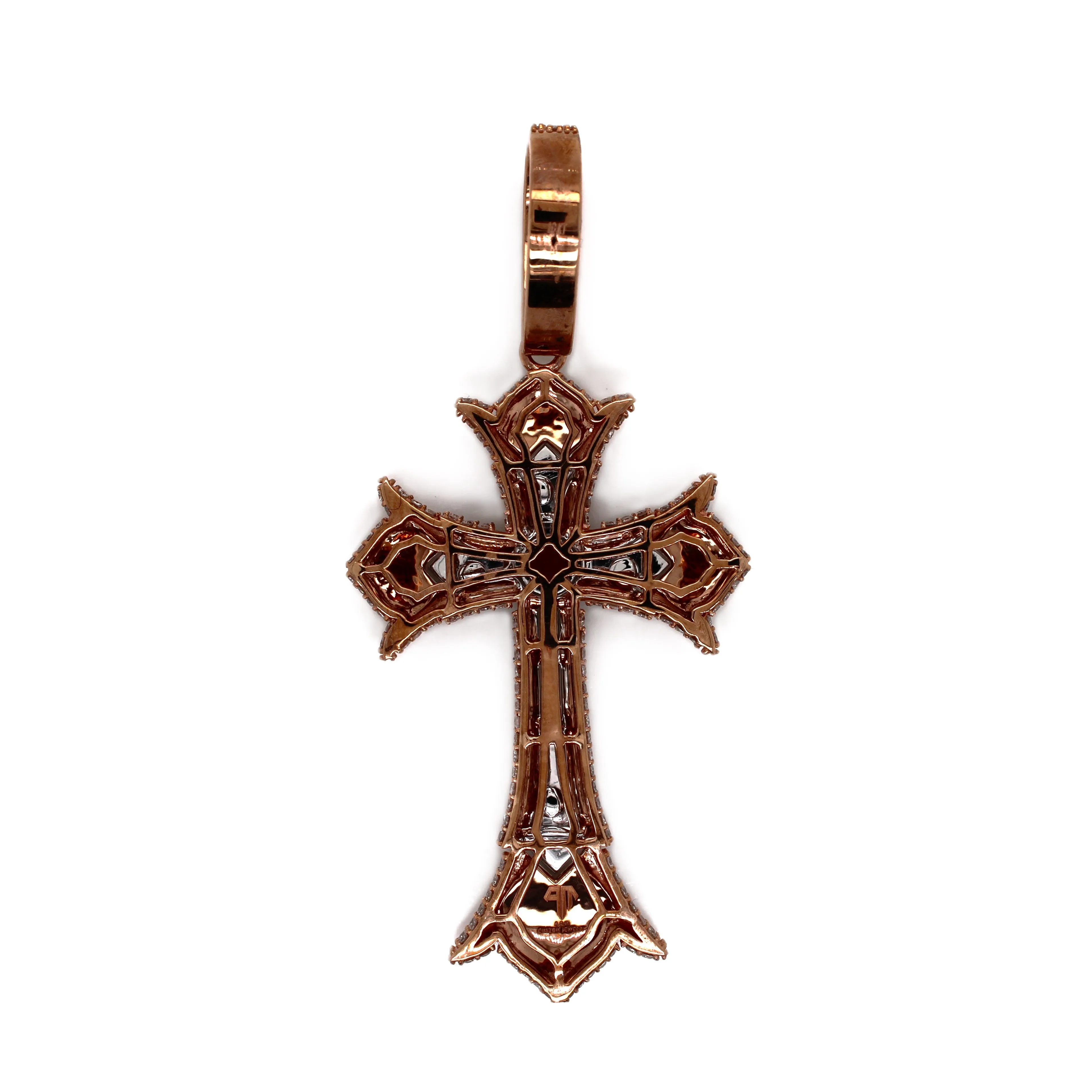 10K Two-Tone Gold Gothic Diamond Cross Pendant 4.45 CT 2.70"