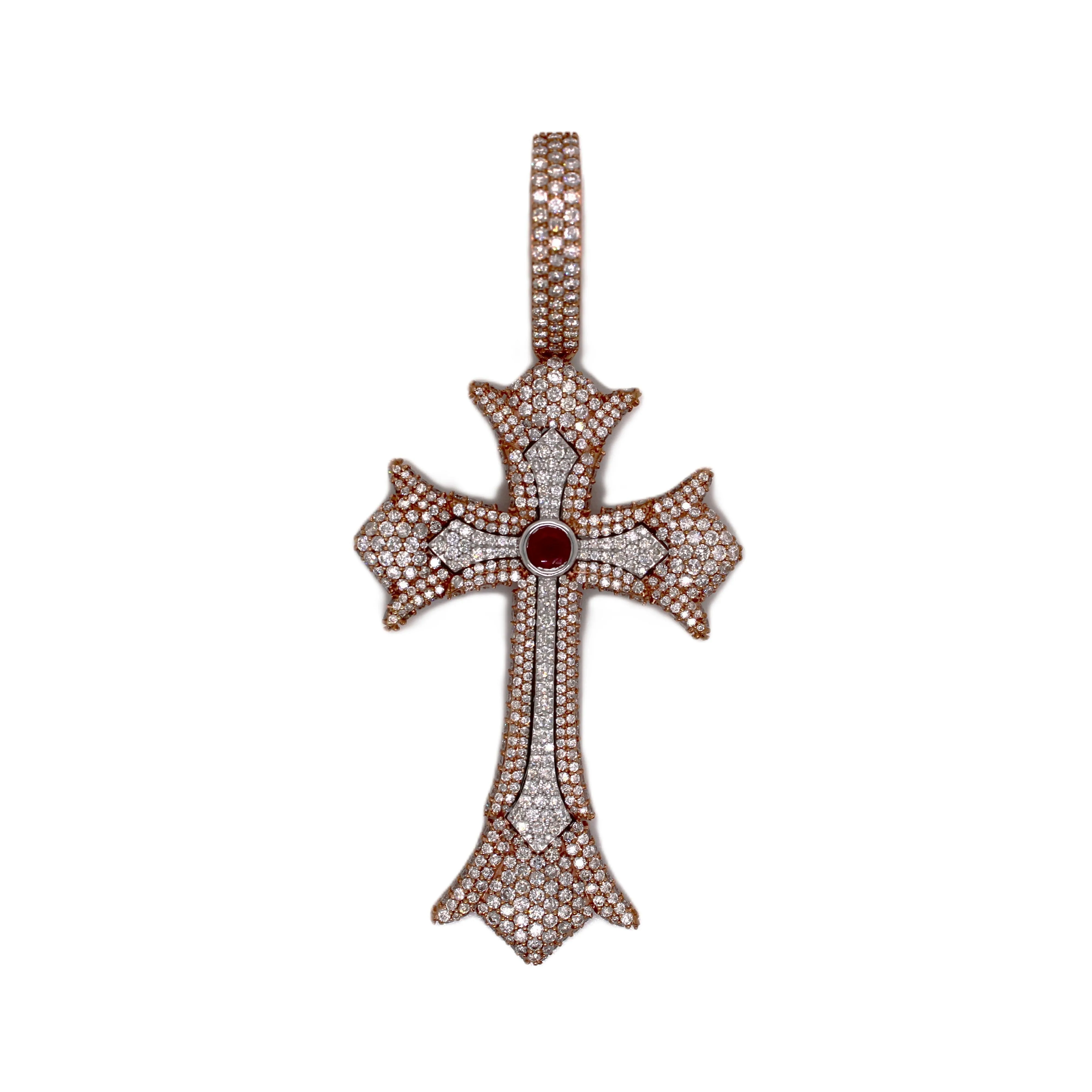 10K Two-Tone Gold Gothic Diamond Cross Pendant 4.45 CT 2.70"