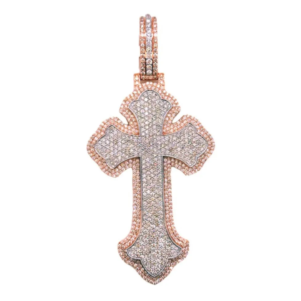 10K Two-Tone Gold Gothic Diamond Cross Pendant 8.35 CT 3.92"