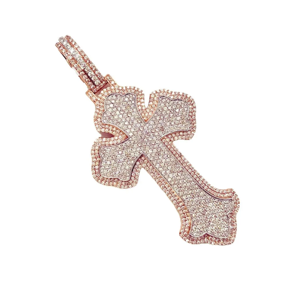 10K Two-Tone Gold Gothic Diamond Cross Pendant 8.35 CT 3.92"