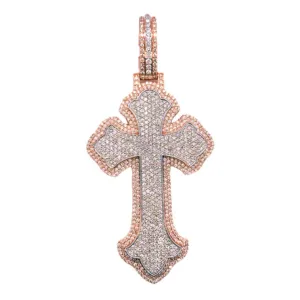 10K Two-Tone Gold Gothic Diamond Cross Pendant 8.35 CT 3.92"