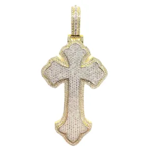 10K Two-Tone Gold Gothic Diamond Cross Pendant 8.41 CT 3.92"