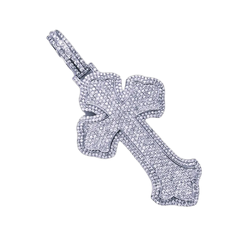 10K White Gold Gothic Diamond Cross Pendant 8.52CT 3.92"