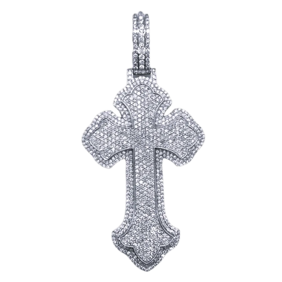10K White Gold Gothic Diamond Cross Pendant 8.52CT 3.92"