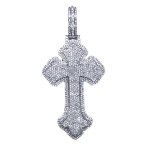 10K White Gold Gothic Diamond Cross Pendant 8.52CT 3.92"