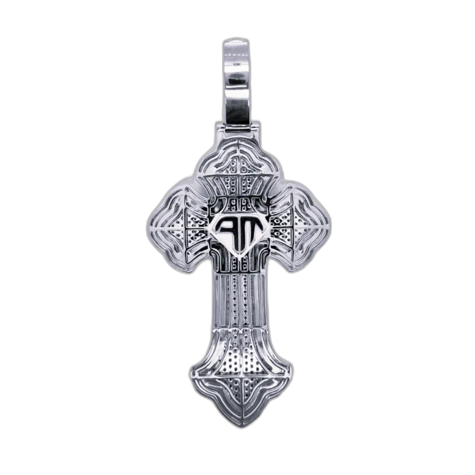 10K White Gold Gothic Diamond Cross Pendant 8.52CT 3.92"