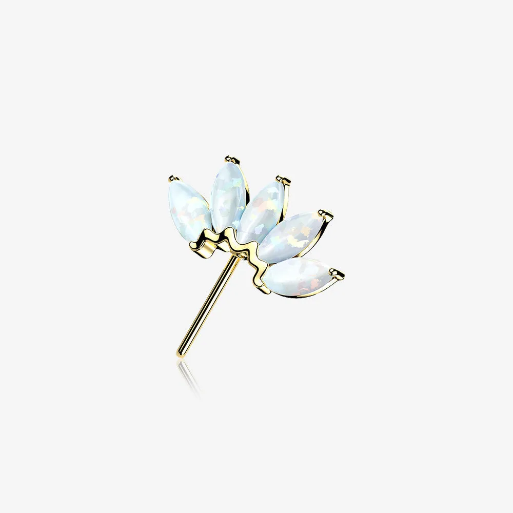 14 Karat Gold OneFit Threadless Brilliant Marquise Fire Opal Flower Front Facing Part