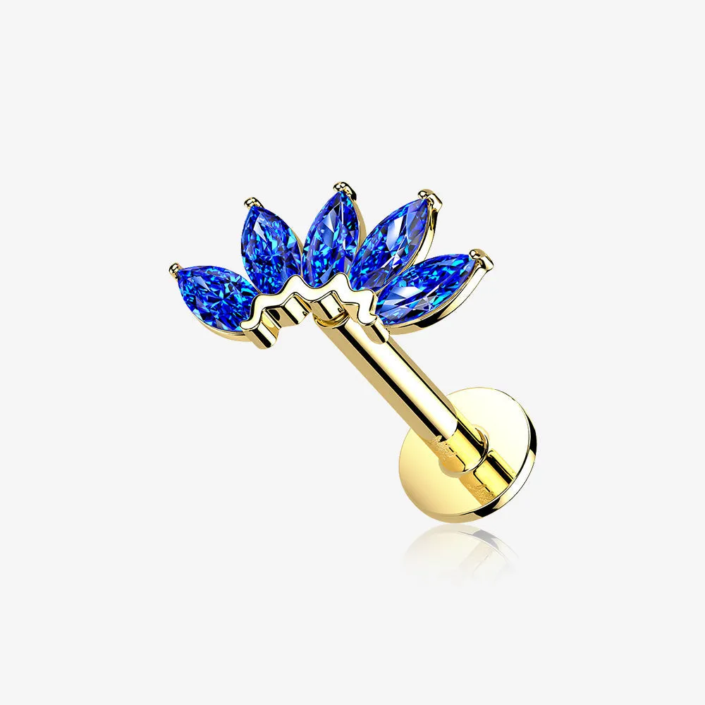 14 Karat Gold OneFit Threadless Brilliant Marquise Sparkle Flower Flat Back Stud Labret