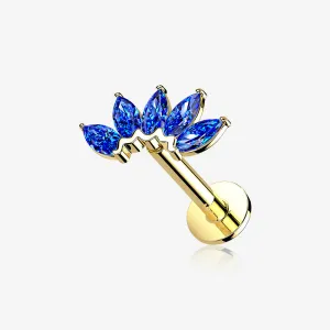 14 Karat Gold OneFit Threadless Brilliant Marquise Sparkle Flower Flat Back Stud Labret