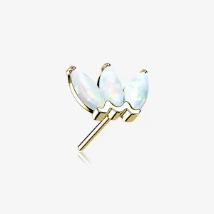14 Karat Gold OneFit Threadless Triple Marquise Fire Opal Flower Top Part