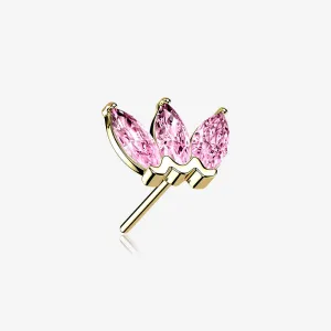 14 Karat Gold OneFit Threadless Triple Marquise Sparkle Flower Top Part