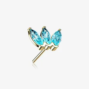 14 Karat Gold OneFit Threadless Triple Marquise Sparkle Flower Top Part