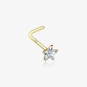 14 Karat Gold Prong Set Star Gem Top L-Shaped Nose Ring