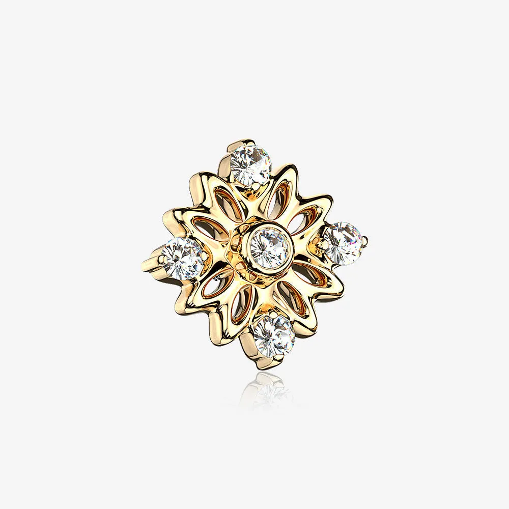 14 Karat Gold Sparkle Divine Flower Blossom Dermal Anchor Top Part