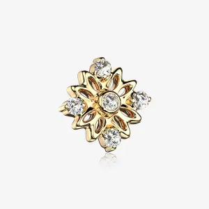 14 Karat Gold Sparkle Divine Flower Blossom Dermal Anchor Top Part