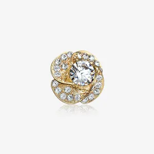 14 Karat Gold Sparkle Rose Blossom Dermal Anchor Top Part