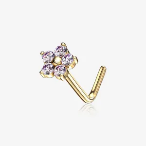 14 Karat Gold Spring Flower Sparkle L-Shaped Nose Ring