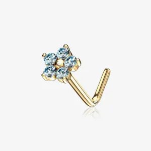 14 Karat Gold Spring Flower Sparkle L-Shaped Nose Ring