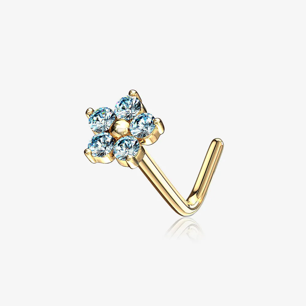 14 Karat Gold Spring Flower Sparkle L-Shaped Nose Ring