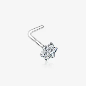 14 Karat White Gold Brilliant Sparkle Flower L-Shaped Nose Ring