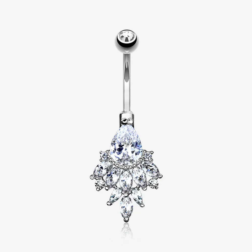 14 Karat White Gold Luscious Floral Sparkle Teardrop Belly Button Ring