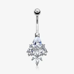 14 Karat White Gold Luscious Floral Sparkle Teardrop Belly Button Ring