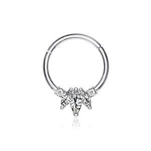 14 Karat White Gold Marquise Floral Sparkle Clicker Hoop Ring