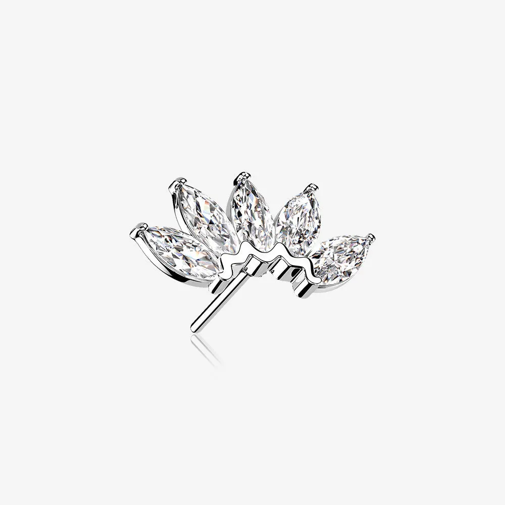 14 Karat White Gold OneFit Threadless Brilliant Marquise Sparkle Flower Top Part