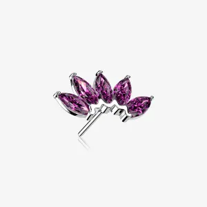 14 Karat White Gold OneFit Threadless Brilliant Marquise Sparkle Flower Top Part