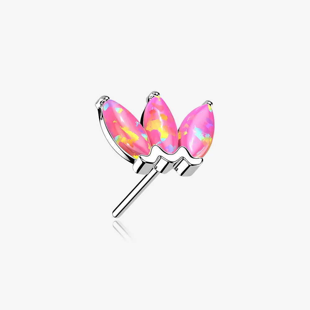 14 Karat White Gold OneFit Threadless Triple Marquise Fire Opal Flower Top Part