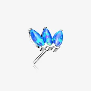 14 Karat White Gold OneFit Threadless Triple Marquise Fire Opal Flower Top Part