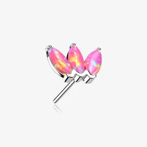 14 Karat White Gold OneFit Threadless Triple Marquise Fire Opal Flower Top Part