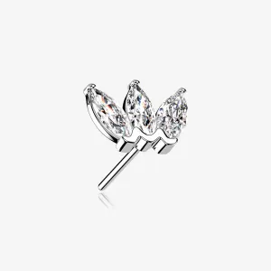 14 Karat White Gold OneFit Threadless Triple Marquise Sparkle Flower Top Part