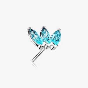 14 Karat White Gold OneFit Threadless Triple Marquise Sparkle Flower Top Part