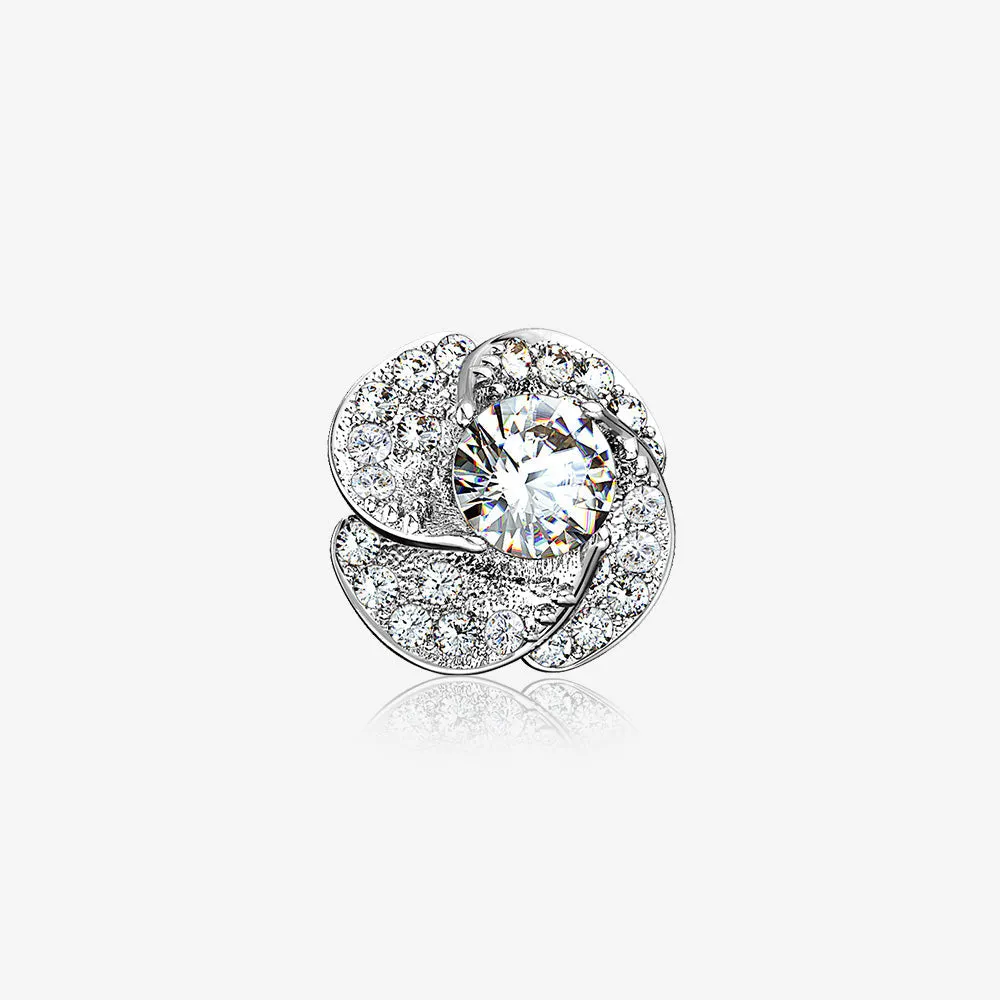 14 Karat White Gold Sparkle Rose Blossom Dermal Anchor Top Part