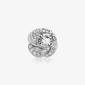 14 Karat White Gold Sparkle Rose Blossom Dermal Anchor Top Part