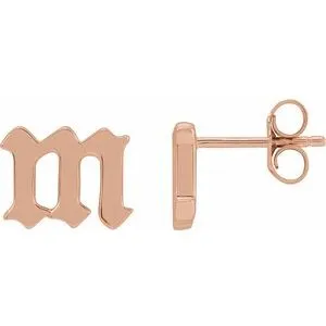 14K Rose Single Gothic Initial M Earring