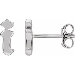 14K White Single Gothic Initial I Earring
