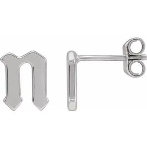 14K White Single Gothic Initial N Earring