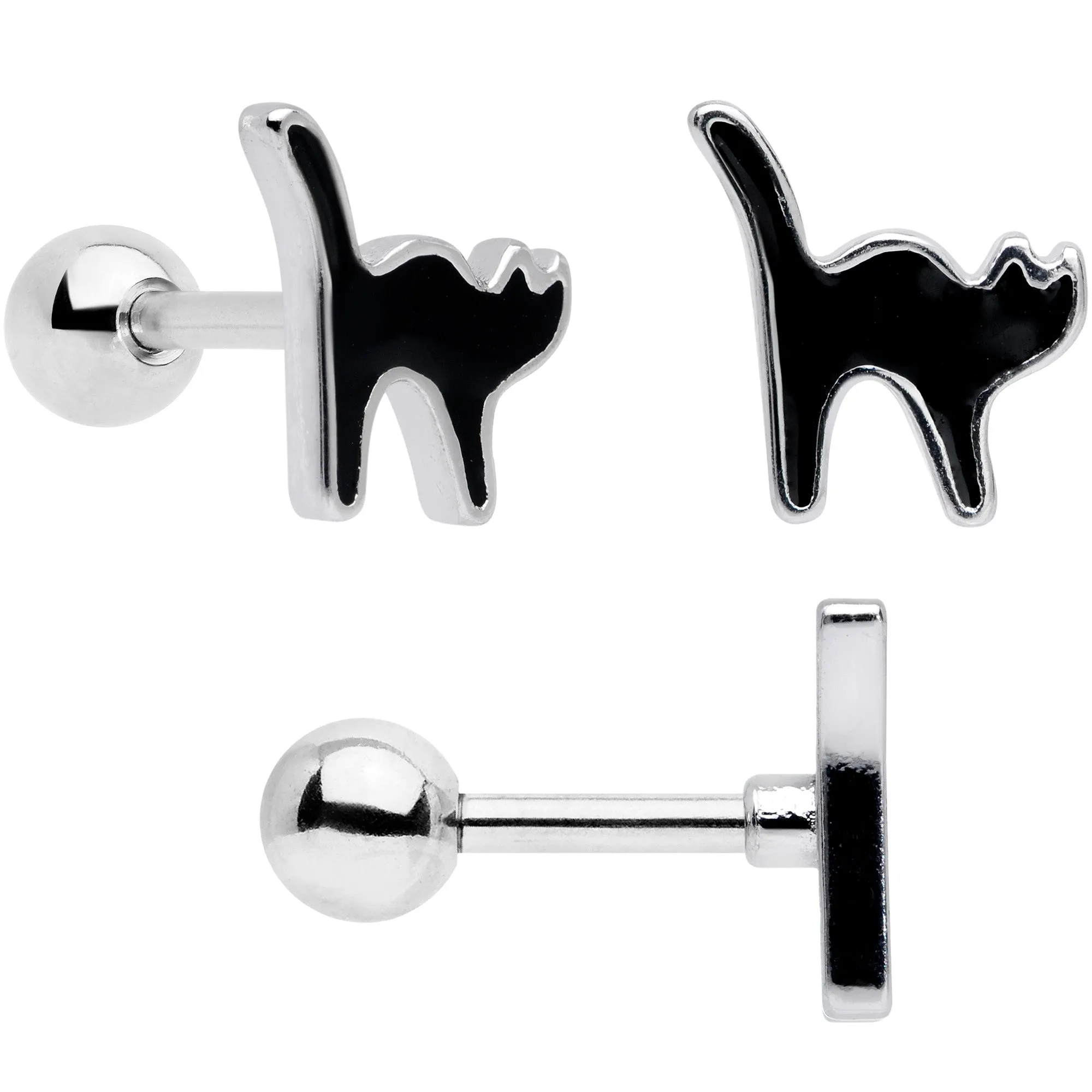 16 Gauge 1/4 Gold Tone Black Cat Halloween Cartilage Tragus Set of 3