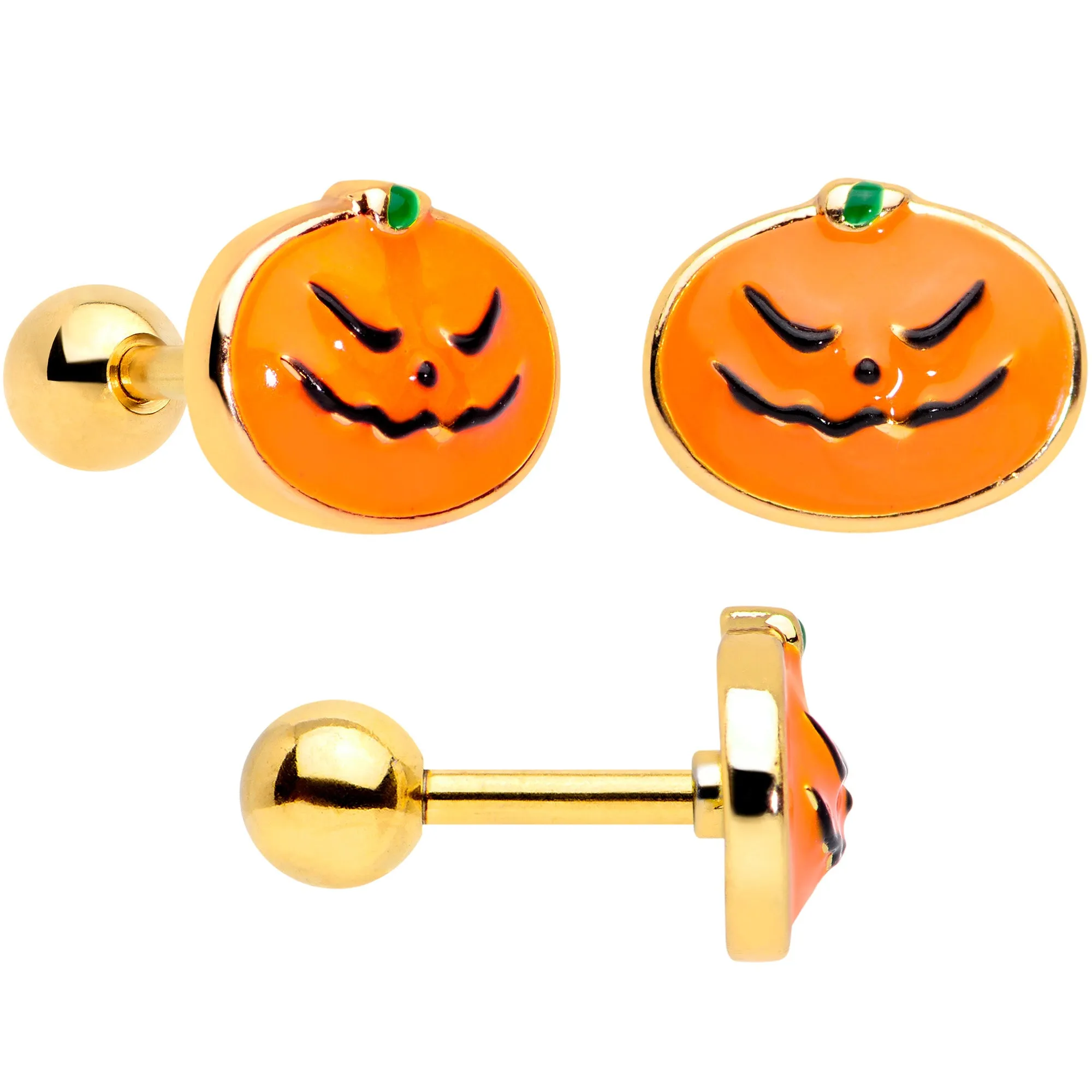 16 Gauge 1/4 Gold Tone Black Cat Halloween Cartilage Tragus Set of 3