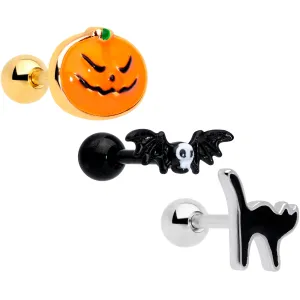 16 Gauge 1/4 Gold Tone Black Cat Halloween Cartilage Tragus Set of 3
