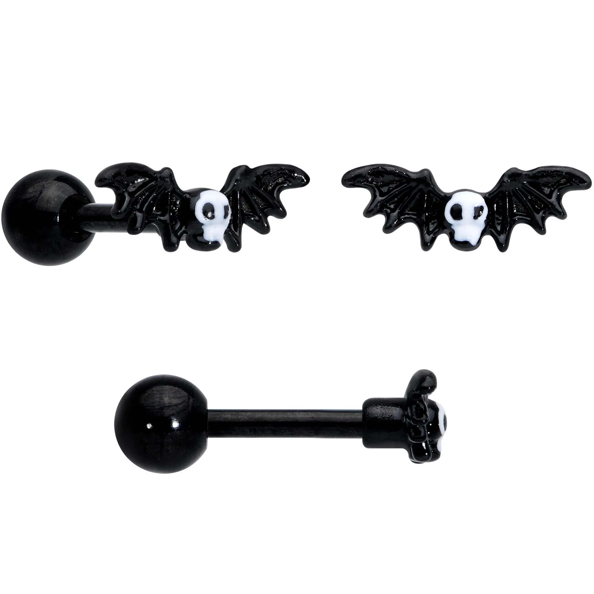 16 Gauge 1/4 Gold Tone Black Cat Halloween Cartilage Tragus Set of 3