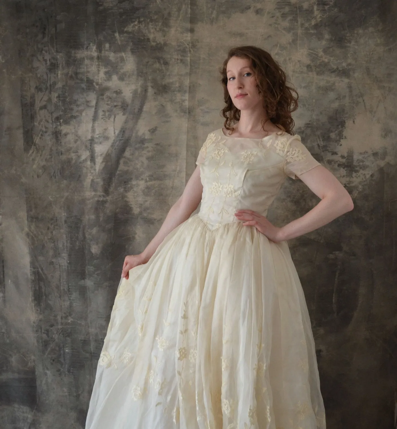 1960s Ivory Organza Wedding Gown