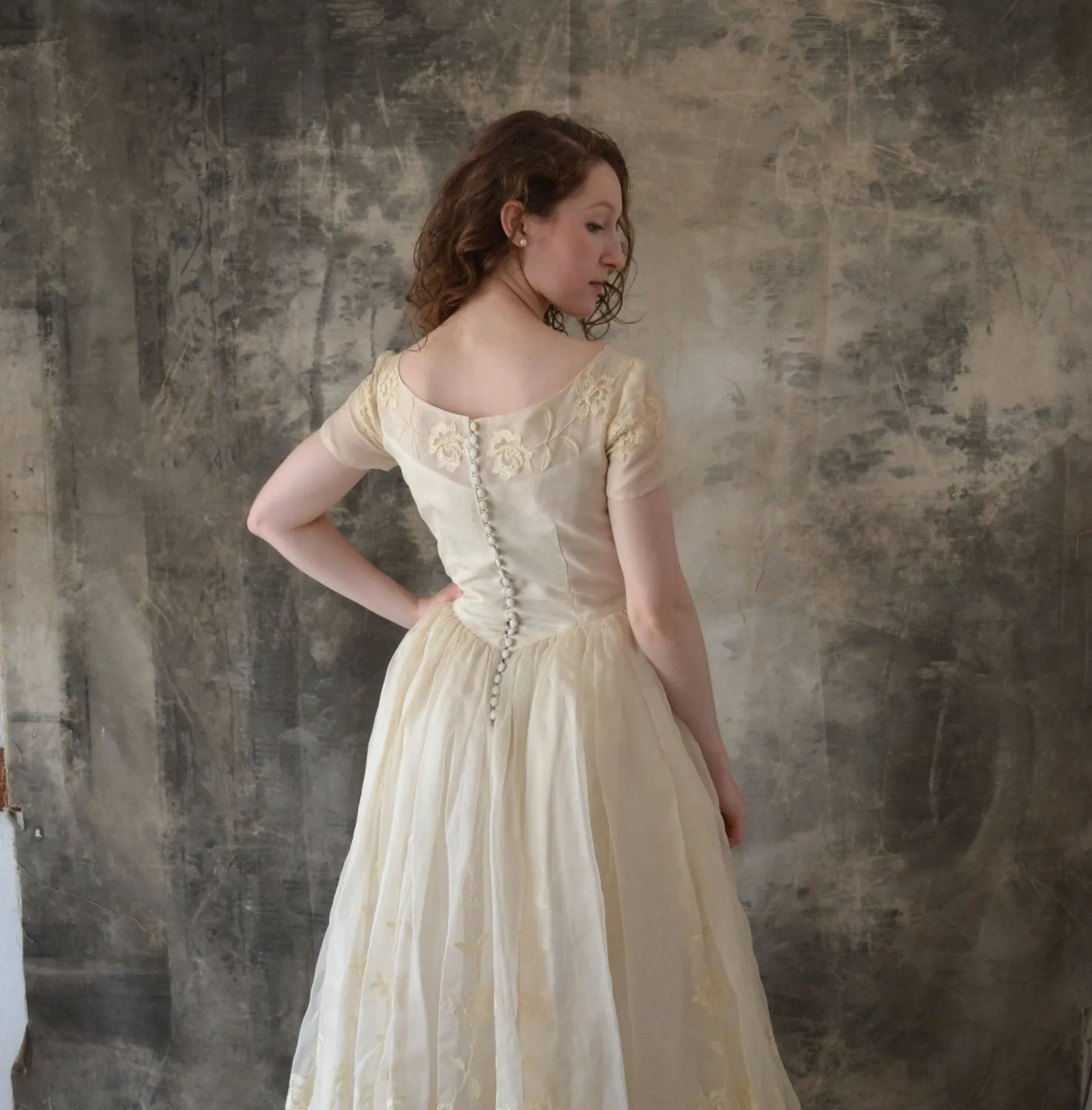 1960s Ivory Organza Wedding Gown