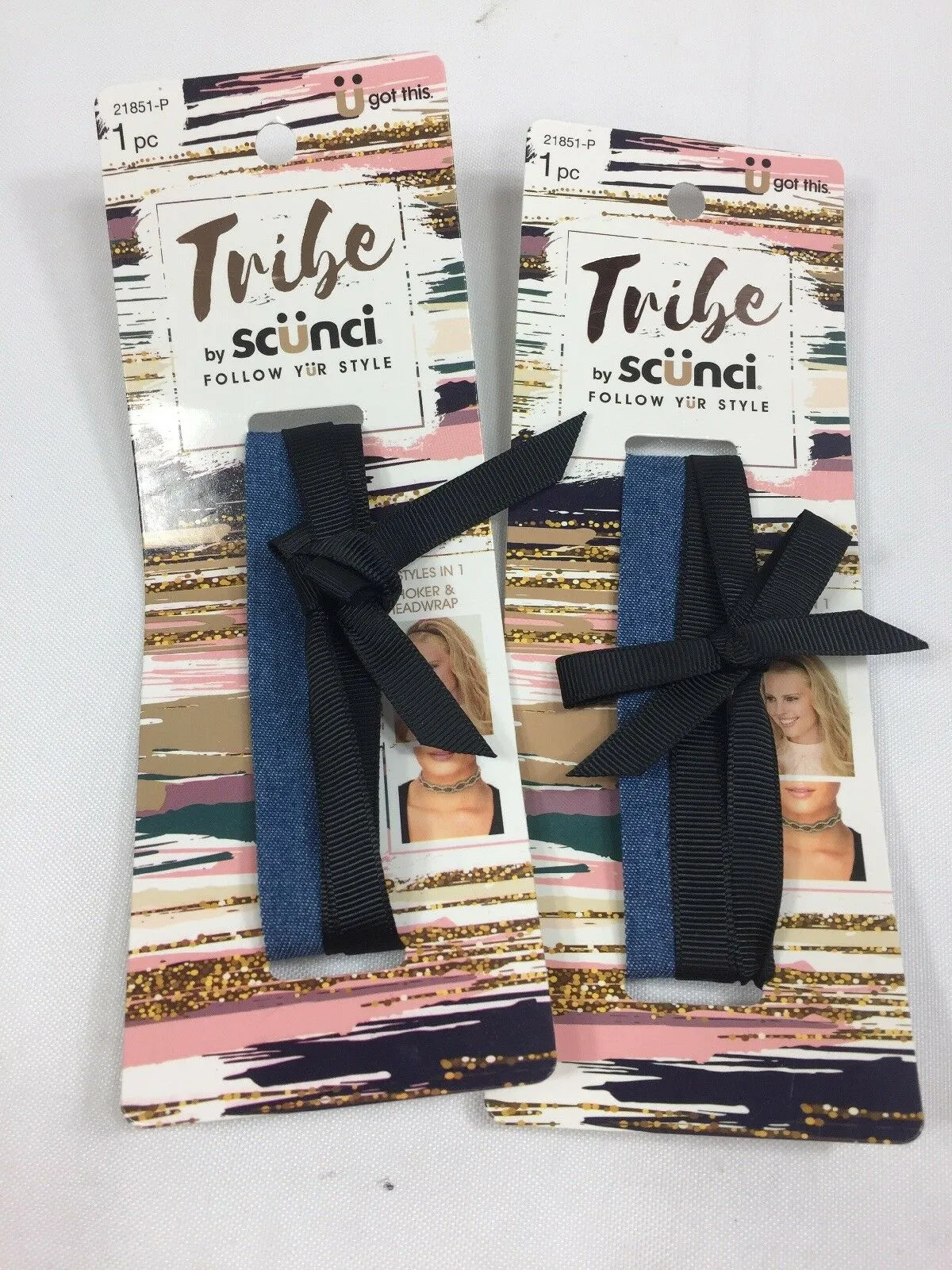 (2) Scunci Tribe Follow Ur Style Hair Tie Choker Head wrap Ponytail Festival