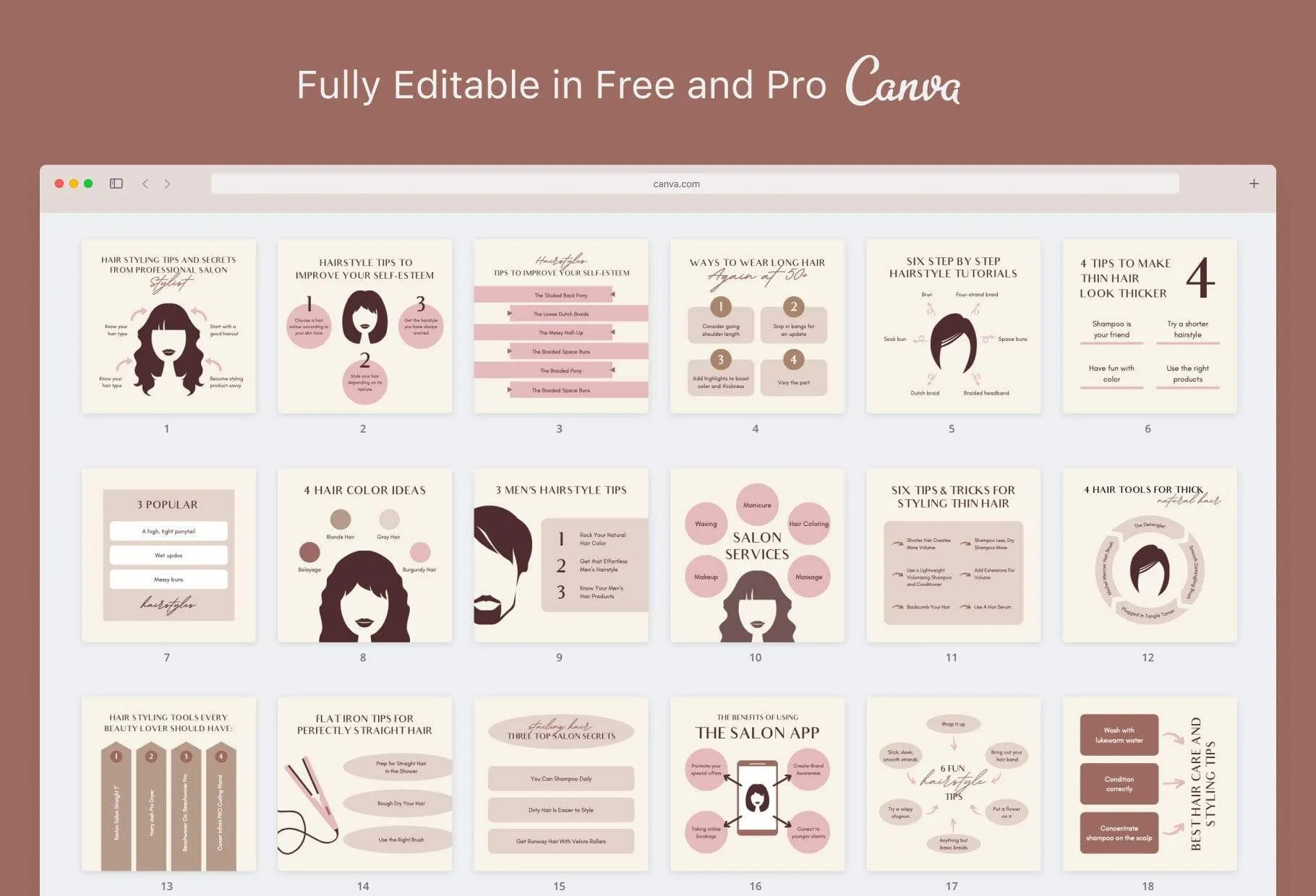 20 Hairstyle Tips and Infographics Instagram Engagement Posts Fully Editable Canva Templates